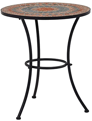 vidaXL Mesa Mosaico Cafetería Cerámica Mobiliario Estable Fuerte Robusta Duradera Resistente Funcional Práctica Útil Naranja/Gris Diámetro 60cm