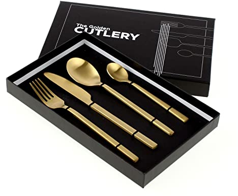 S/4 tlg. Besteck Golden Cutlery gold matt Edelstahl 18/10 Essbesteck Gedeckter Tisch
