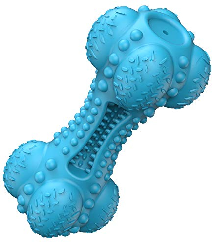 SCHITEC Dog Chew Toy, Indestructible Tough Squeaky Pet Chew Toy for Aggressive Chewers, Durable Natural Rubber Bone with Toothbrush, Large Medium Breed Teeth Cleaning Care