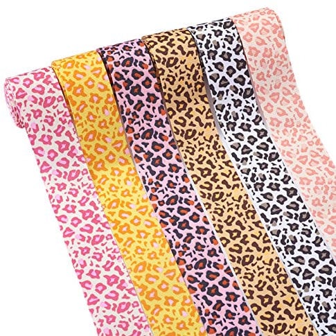 Pandahall 6 Rollen Ripsband mit Leopardenmuster, 3,8 cm breit, Tier-/Geparden-Druck, Bastelband für Stirnbänder, Haarschleifen, Geschenkverpackungen, Nähen, Basteln (6 Farben, 4,5 m/Rolle)