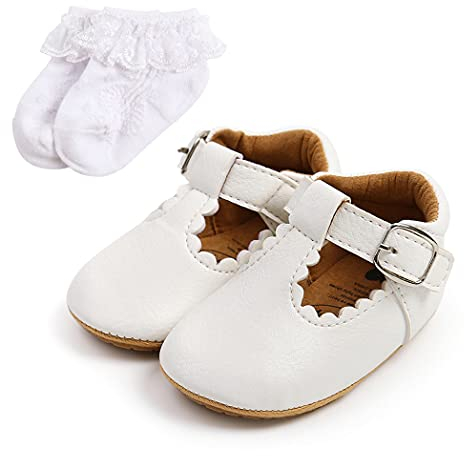 Scarpe da Passeggio Antiscivolo per Bambini Neonate e Bambine Principessa Scarpe da Bambino con Suola Morbida Sneakers Scarpe da Passeggio per Neonati in Pelle PU per 0-18 Mesi con calzino