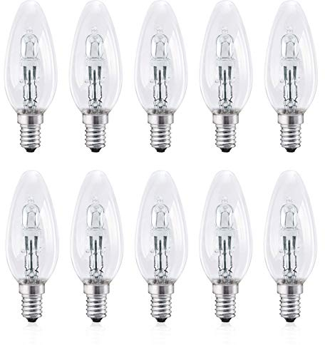E14 Ḥalogẹṇ Candle Bulbs, 10 Pack Dimmable Small Edison Screw Cap, Replace 35Ẉ Ḥalogẹṇ Bulbs, Warm White 2700K, 260 Lumens, 230V
