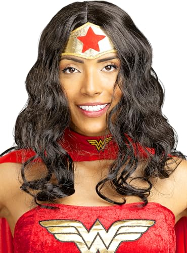 Funidelia | Wonder Woman Perücke für Damen Superhelden, DC Comics, Justice League - Zubehör für Erwachsene, Zubehör für Kostüm - Schwarz