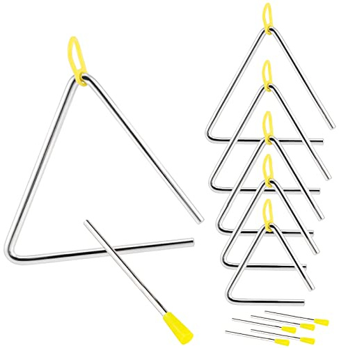 MUKCHAP 6 Pack Musical Triangle Instrument Set, 4, 5, 6, 7, 8, 9 Inch Percussion Instrument with Striker, Musical Steel Triangle for Ornament
