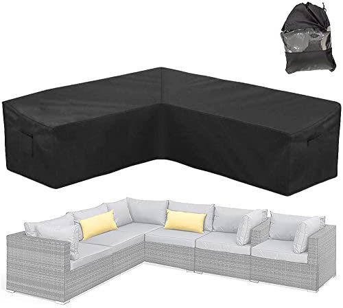 Skyour Abdeckung für Terrassenmöbel, Sektional, Couch, Sofabezug, wetterfest, L-förmig, für den Außenbereich, Rattan, Ecksofa und Möbel, Schwarz (rechte Seite lang: 198,1 x 266,7 cm)