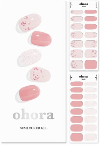 Ohora Semi Cured Gel Strips (N Rose Diamond) - Pink, Patterned, 30 Pcs for 2 Cycles, UV Lamp Compatible, Salon-Quality, Long-Lasting & Easy to Apply, Includes 2 Prep Pads, File & Stick