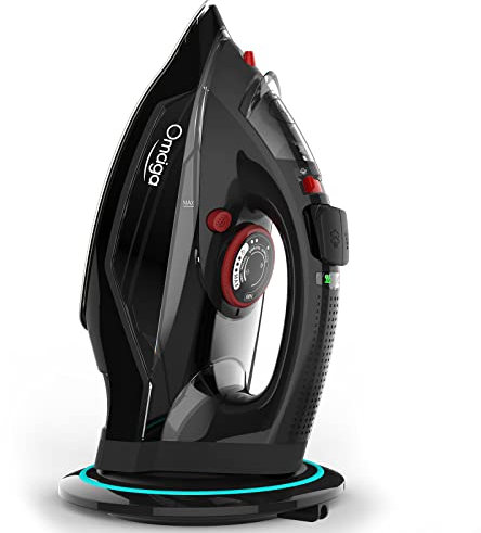 OMAIGA - Plancha inalámbrica de 1500 W con vapor, plancha inalámbrica para ropa con tanque de agua de 12 onzas, plancha antigoteo, sin cable con suela de cerámica y 3 ajustes de temperatura, color