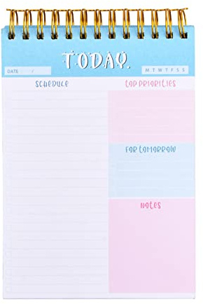 Agenda Giornaliera con Blocco Note 50 Fogli, Blocco Note per Lista da Fare Non Datato 16x11,4 cm, Planner Giornaliero Organizer per la Produttività per Scuola Ufficio