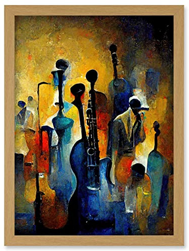Doppelganger33 LTD Abstract Jazz Orchestra Rhythm & Blues Music Oil Artwork Framed Wall Art Print A4