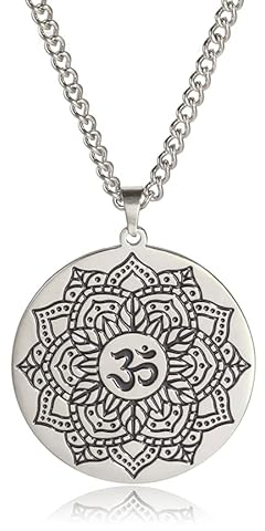 VASSAGO Om Aum Halskette Ohm Lotus Anhänger Buddha Kette Edelstahl Rund Meditationsschmuck für Männer Frauen