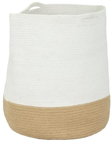 EGLO LIVING Korb mit Henkel Toyama, runder Aufbewahrungskorb für Decken, Deko Flechtkorb aus Baumwolle in Weiß und Braun, Tragekorb geflochten, 35x40 cm