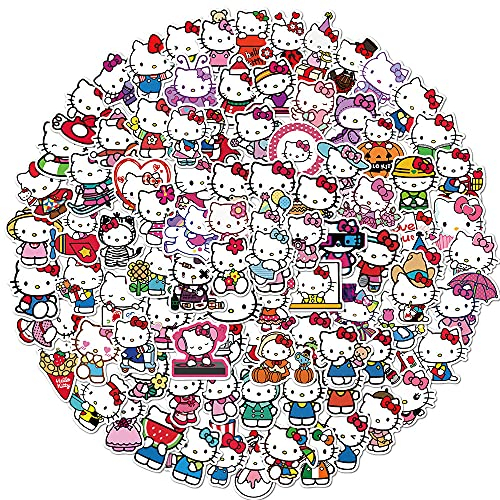 Sanmatic 100 Stück Kitty Laptop-Aufkleber, Stoßstange, Skateboard, Wasserflaschen, Computer, Telefon, Gitarre, Cartoon-Aufkleber für Kinder und Teenager