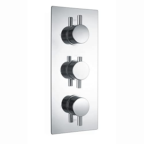 ENKI, Venice TSV076 Mitigeur de douche thermostatique encastré triple inverseur avec trois sorties, poignées rondes, salle de bain moderne, température constante, chrome