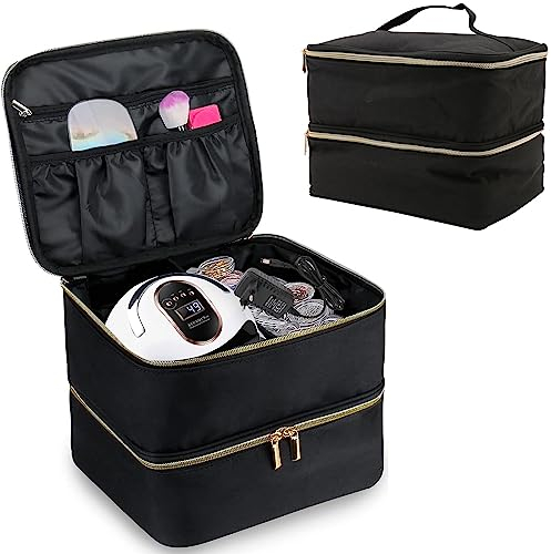 Nagellack Aufbewahrung Tasche, Doppelschicht Nagellack Tasche Organizer für 30 Flaschen (0.5 fl.oz) und Nageltrockner, Tragbare Kosmetiktasche für Nagel Gel Sets und Nageldesign Zubehör, schwarz