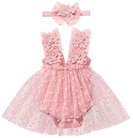 FYMNSI Robe de Bébé Sans Manches - Princesse en Tulle Avec Bandeau - Pour Fête, 0-24 Mois, Rose, 18-24 Mois
