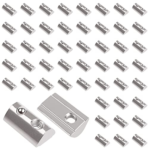 Yeepeo 50 Stück Nutensteine mit kugel Nut 6, 20-Serie Nutenstein M3 Gewinde mit Zentrierung Steg, Kohlenstoffstahl Gleitmutter mit Federkugel T Nutsteine Set für Aluminiumprofil-Extrusionsschlitz
