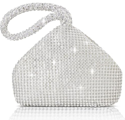 OSDUE Modische Abend Clutch, Clutch Damen, Handgelenktasche, Glitzer Abendtasche, für Abschlussball, Cocktailparty, Hochzeit, Verlobung (Silber)
