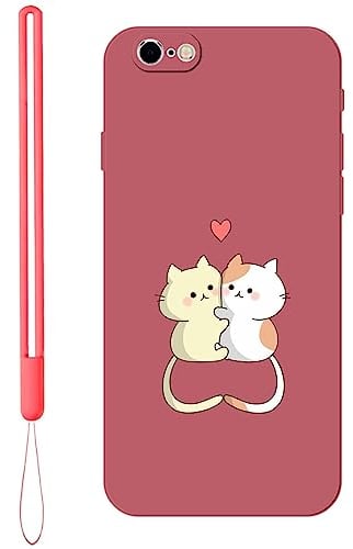 KARTXITAI Hülle Kompatibel mit iPhone 6 / 6S, Kreatives Graffiti Katze,Umarmung,Liebe Muster Weiches Stoßfeste Cute Matte Schutzhülle mit Bumper Case Handyhülle Rückseite-Rot