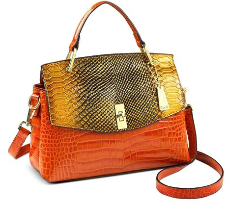 DEEVORCA Retro Bolsos De Mano para Mujer Moda Textura Cocodrilo Bolso De Hombro Casual Cuero PU Viajar Trabajar Fiesta Fecha Negocio Bolsa De Mensajero Exquisito Bolso Bandolera Naranja
