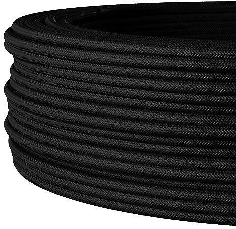 Textilkabel für Lampe mit Lichtsteuerung, Rundkabel (H05VV-F), 5-adrig (5×0,75mm²), Schwarz - 50 Meter