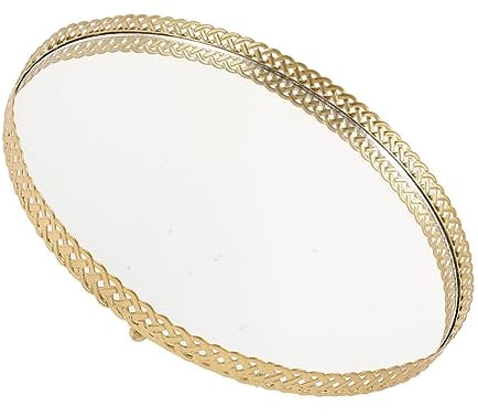 KOMBIUDA Bandeja de escritorio redonda para perfume, organizador de maquillaje, bandeja de cristal para perfume, bandeja de espejo, bandeja de cristal, bandeja de maquillaje, postre, soporte para