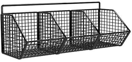 predolo Wall Mounted Pantry Shelves for Storage, Wall Hanging Baskets for Kitchen, Bathroom, Metal Wire Fruit Vegetable Baskets, Three Grid