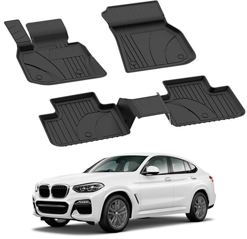 Auto Fußmatten Kompatibel mit BMW X4 G02 2018-2024 Geruchlos 4.5D Passform Allwetter Automatten 5 Teilige | Antirutschmatte Hoher Rand Gummimatten Schwarz Fussmatten Vorne Hinten Autoteppich