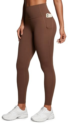 CRZ YOGA Butterluxe Damen High Waist Sport Leggings Blickdicht Soft Yoga Hosen Gym Workout Leggins mit Taschen - 71cm Kaffeebraun 42