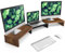 Rfiver Monitorständer Monitor Stand Bildschirmerhöhung - Holz Dual Unterbau Bildschirm Laptop Ständer Tisch Erhöhung für 2 PC Notebook Computer Swivel Länge Justierbar | (840-1232)*235*95mm (Braun)