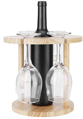 Pequeño estante de vino de madera, organizador de portavasos de vidrio de mesa, soporte de secado de tazas de vidrio, estante de vasos de cerveza para 6 tazas y 1 soporte escurridor de botellas de