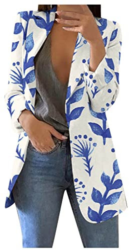 SCBFDI Blazer Noir Femme Veste Militaire Femme Kaki Veste Femme Veste Saharienne Femme Blazer Femme Grande Taille Blanc Tailleur Femme Chic Pied Poule Vetement Femme Ete Grande Bleu L