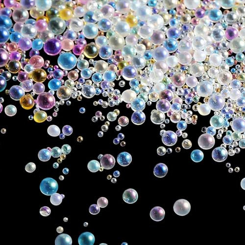 100 g kleine Glasblasen-Perlen, winzige Nagelkunst-Perlen, kein Loch, Rocailles, Mini-Glitzerperlen, Epoxidharz, Seifenblasen-Perlen, AB-Miniaturperlen zum Basteln von Nagelkunst