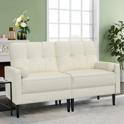 Divano 2 Posti, Divano Due Posti 2 Cuscini, Comodo Cuscino del Sedile, Divano Moderno di Metà Secolo in Tessuto, Divanetti per Soggiorno/Appartamento/Camera da Letto, Divano in Biancheria (Beige)