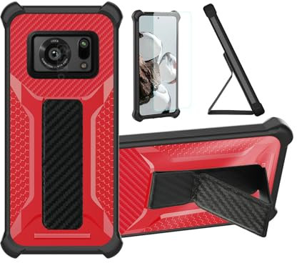 Aroepurt Hülle Für Sharp Aquos R6 Hülle Case Handyhülle Schutzhülle Cover [mit gehärtetem Glas-Screen-Protector] Hybrid [Folding Support Magnetic] [Frosted Anti-Fingerprint] Rot