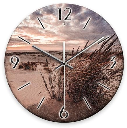 Kreative Feder Wanduhr „Sandstrand“ aus Stein (Keramik) in Schiefer-Optik; Durchmesser 30cm; mit leisem Uhrwerk (Sandstrand, leises Quarzuhrwerk)