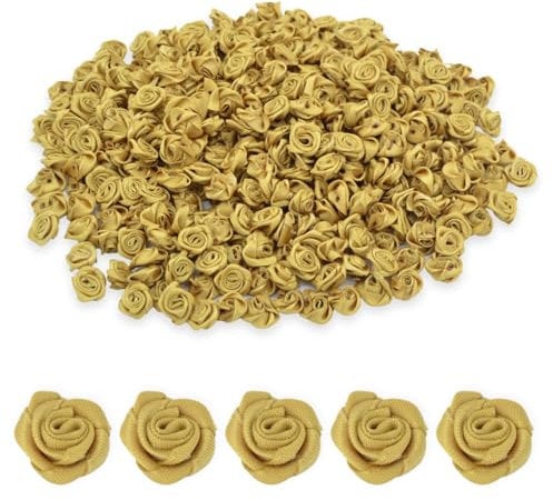 celloexpress 15mm Gold Satin Ribbon Roses - Small Flower Buds - Crafts, Embellishments (Pack of 50)