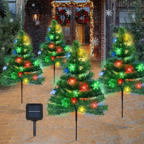 Ninonly Solar Weihnachtsbaum Lichter Außen, 4 Stück Solarlampen Weihnachtsdeko mit 80 LED Schneeflocken Solar Lichterkette Aussen, Wasserdicht Solarleuchten Garten Deko für Weihnachten Rasen