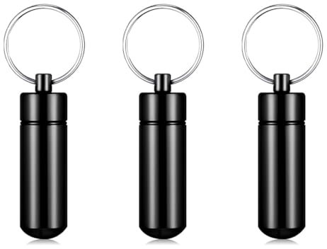 QOCUILC 3 Stück Pille Schlüsselanhänger, Mini Aluminium Kapsel Pille Tragebox, Schlüsselanhänger Pillenbox Wasserdicht, Klein Pillenkasten Reise, Pillendose für Unterwegs.