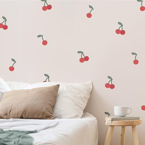 Klebekerlchen® | Wandtattoo Kinderzimmer Mädchen & Junge, Wandsticker selbstklebend, wiederverwendbare & rückstandsfreie Kinderzimmer Deko – Wandtattoo Kirschen Sticker (Set mit 16 Motiven)