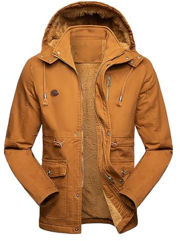 SRZYMJ Gelb Herren Steppjacke Warme Verdickt Hooded Winterjacke Langarm Quilted Daunenjacke mit Kapuze Winter Outdoor Ski Snowboard Wandern Übergangsjacke Herrenjacke 2024 Funktionsjacke Sommer