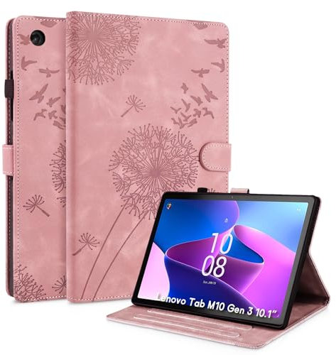 Rostsant Funda para Lenovo Tab M10 3rd Gen 10.1 Funda de Cartera de Cuero con Estampado de Diente de león Cubierta magnética para Lenovo Tab M10 3rd Gen 10.1 Pulgadas TB-328FU/328XU Oro Rosa
