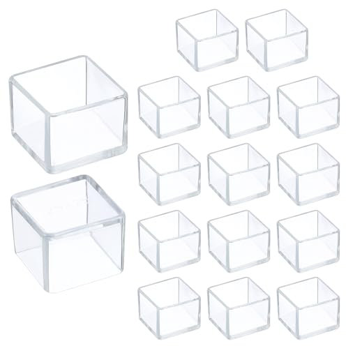 sourcing map 16 Pcs Silicone Chair Leg Floor Protectors 1 x 1 Inch Non-Slip Chair Leg Caps Covers, Square Furniture Leg Protectors for Hardwood Floors Reduce Noise and Scratches, Clear