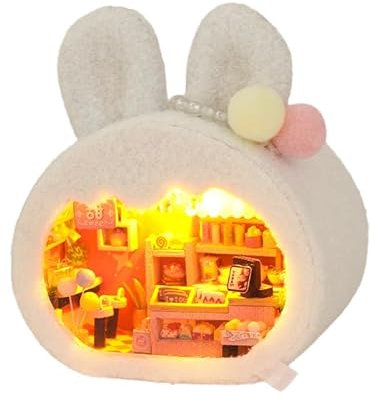 Serra per casa in miniatura fai da te in legno con mobili, kit per casa delle bambole in miniatura con musica per mobili e strumenti, casa delle bambole per adulti e ragazze (negozio di dessert di
