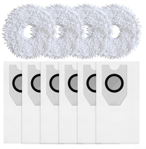 Lot de 10 pièces de rechange pour aspirateur robot Eureka J12 Ultra/pour aspirateur robot MIDEA V12, comprend 4 serpillères et 6 sacs à poussière (A)