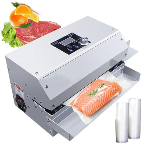 forplubossmmp Vacuum Sealers 176-482℉ Adjustable, Food Continuous Band Vacuum Sealer with 2Pcs Roll Bag, Horizontal Plastic Bag Industrial Sealing Machine for Commercial and Home Use 300W