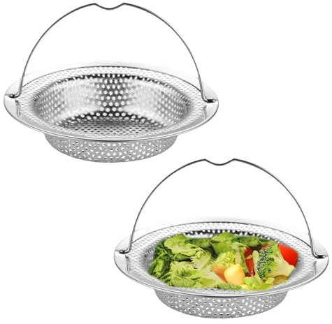 2 Stück Edelstahl sieb für spülbecken,Abflusssiebe für Spülbecken – Küchenabfluss Schutz vor Verstopfungen, Rostfreies Stahl Sieb mit Griff, 11 x 8 x 2 cm
