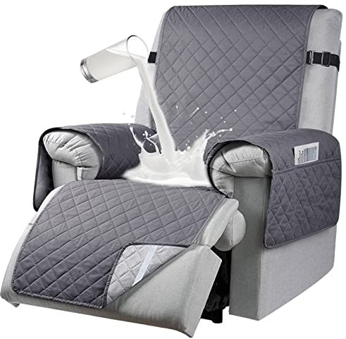 RAPRAP Étanche Housse pour Fauteuil Relax Electrique, Antidérapant Housse de Chaise Inclinable avec Poches Latérales, Lavable Protection Fauteuil Relax 1 Place, 25Inch,Gris,1 Seater