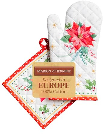 Maison d' Hermine 100% Cotton Oven Mitt & Pot Holder Set (19x33 & 20x20cm)
