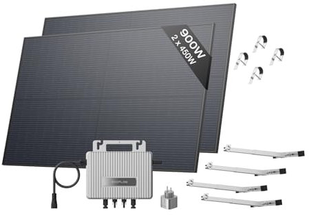 EcoFlow STREAM Fotovoltaico da balcone, 600W microinverter grid tie, 2x450W pannelli solari FV+2*Supporto-Balcone con ringhiera, controllo Wi-Fi/app per balconi con ringhiera