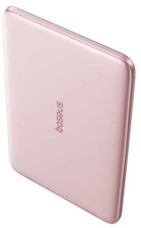 Baseus Magsafe Power Bank Ultra Slim Powerbank magnétique Ultra légère pour iPhone 16/15/14, Mini Wireless 5000 mAh, USB-C PD 20 W, Batterie Externe avec écran LED, Rose